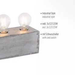 Tischleuchte, Eisenoptik, Industrial Stil, 3-flammig, E27 Fassungen