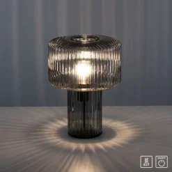 Tischleuchte, Glas, Rauchfarben, Design, E27