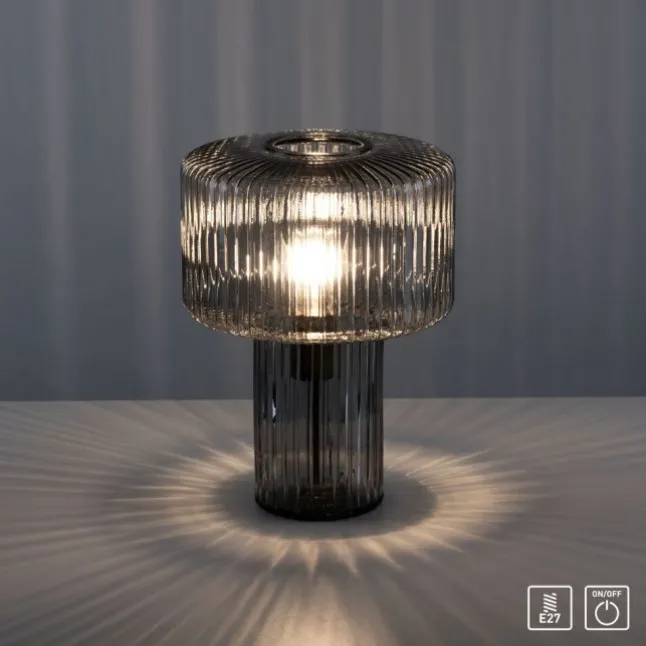 Tischleuchte, Glas, Rauchfarben, Design, E27