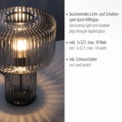 Tischleuchte, Glas, Rauchfarben, Design, E27
