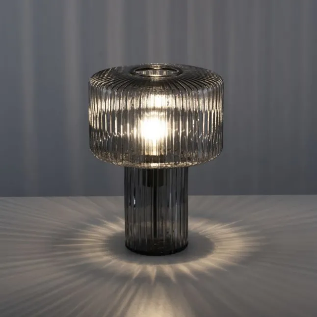 Tischleuchte, Glas, Rauchfarben, Design, E27