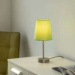 Tischleuchte, grün, 1x E14 LED, Schirm, inkl. Schnurschalter