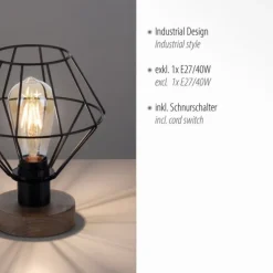 Tischleuchte, Holzdekor, 1xE27 max. 40 W, Innenleuchte, Holzdekor+Metall,