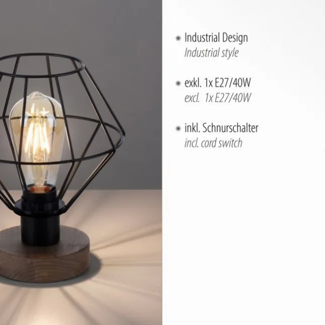 Tischleuchte, Holzdekor, 1xE27 max. 40 W, Innenleuchte, Holzdekor+Metall,