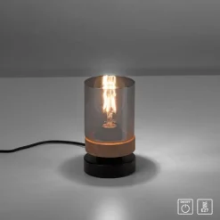Tischleuchte, Rauchglas, Holz, Robberwood, E27
