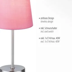 Tischleuchte, rosa, 1x E14 LED, Schirm, inkl. Schnurschalter