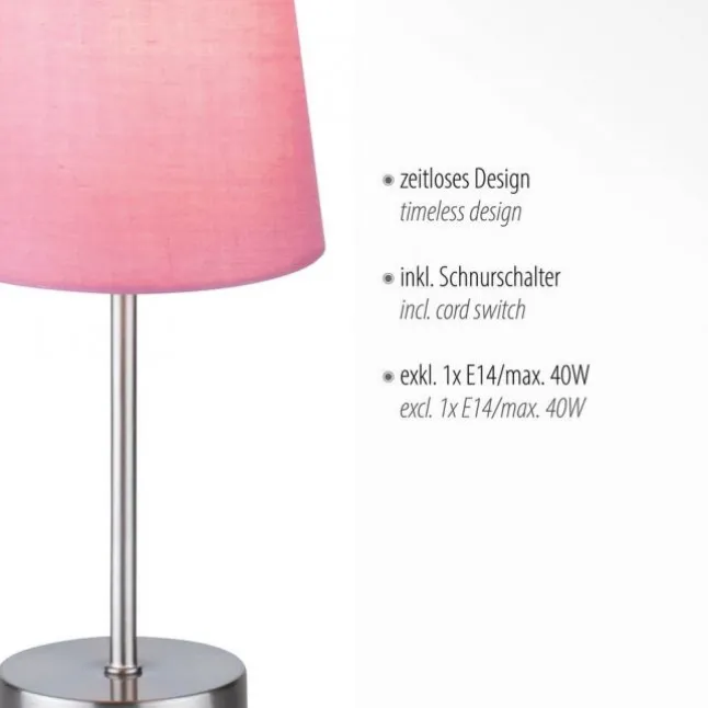 Tischleuchte, rosa, 1x E14 LED, Schirm, inkl. Schnurschalter