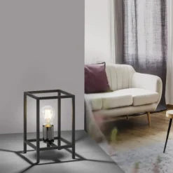 Tischleuchte, schwarz, modern, Retro-Stil, inkl. Schnurschalter, Cage-Optik