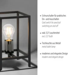 Tischleuchte, schwarz, modern, Retro-Stil, inkl. Schnurschalter, Cage-Optik