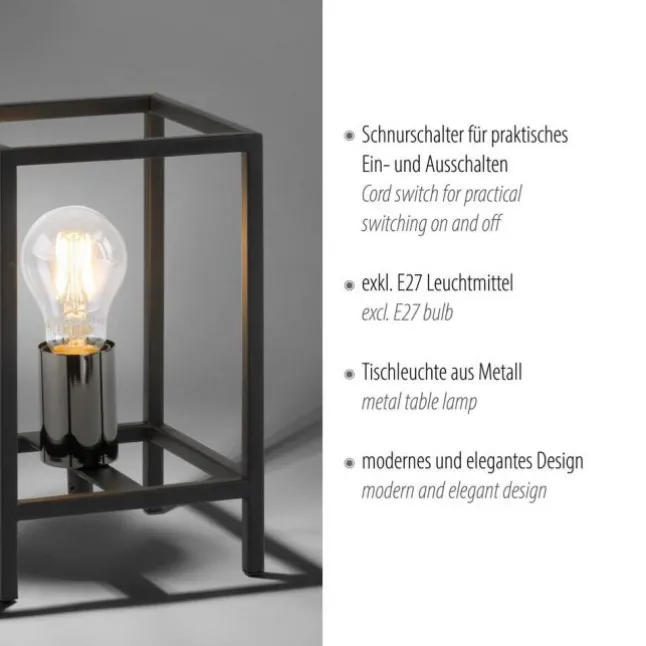 Tischleuchte, schwarz, modern, Retro-Stil, inkl. Schnurschalter, Cage-Optik