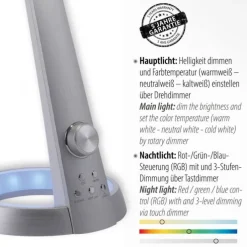 Tischleuchte, silber, LED Standfuß, dimmbar, USB-Anschluss