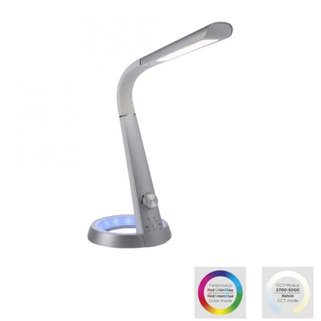 Tischleuchte, silber, LED Standfuß, dimmbar, USB-Anschluss