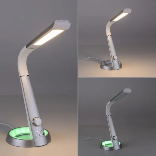 Tischleuchte, silber, LED Standfuß, dimmbar, USB-Anschluss