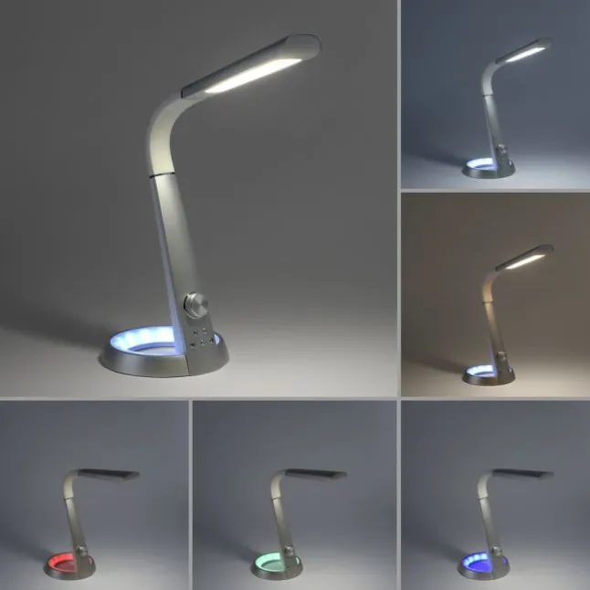 Tischleuchte, silber, LED Standfuß, dimmbar, USB-Anschluss