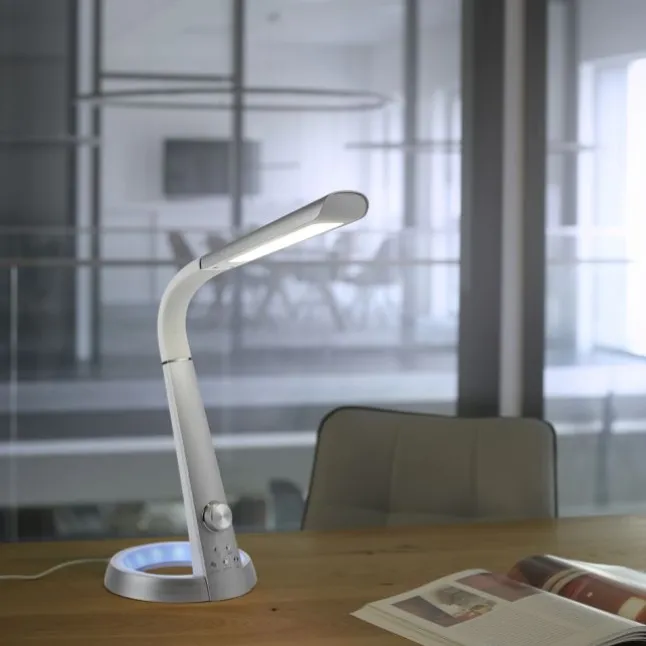 Tischleuchte, silber, LED Standfuß, dimmbar, USB-Anschluss