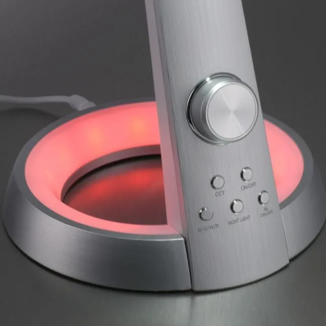 Tischleuchte, silber, LED Standfuß, dimmbar, USB-Anschluss