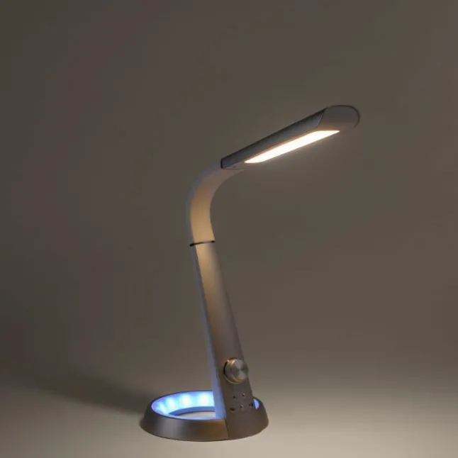 Tischleuchte, silber, LED Standfuß, dimmbar, USB-Anschluss