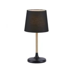 Tischleuchte, Stoffschirm, schwarz, Holz, schlicht, zeitlos
