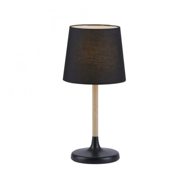 Tischleuchte, Stoffschirm, schwarz, Holz, schlicht, zeitlos