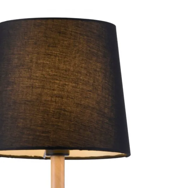 Tischleuchte, Stoffschirm, schwarz, Holz, schlicht, zeitlos
