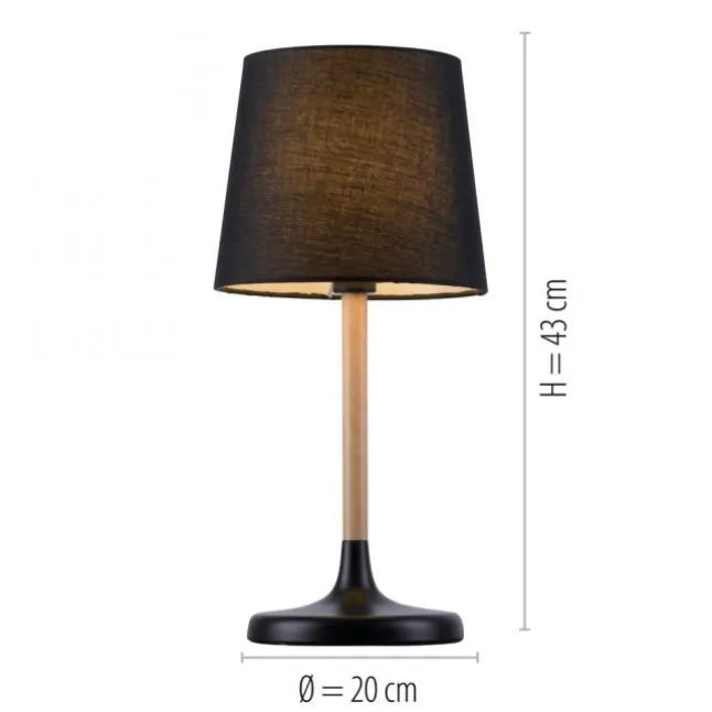 Tischleuchte, Stoffschirm, schwarz, Holz, schlicht, zeitlos