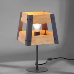 Tischleuchte, Vintage, rustikal Design, Holz, Eisen, E27, für Filament LED