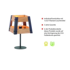 Tischleuchte, Vintage, rustikal Design, Holz, Eisen, E27, für Filament LED