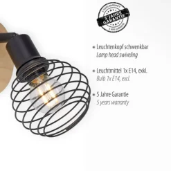 Wand-Deckenleuchte, holz-natur, E14, LED wechselbar, IP20