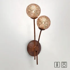Wandleuchte, braun-gold, Landhaus-Stil, 2 Spots, lichtdurchlässiges Muster