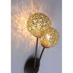 Wandleuchte, braun-gold, Landhaus-Stil, 2 Spots, lichtdurchlässiges Muster