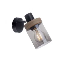 Wandleuchte, Rauchglas, Holz, Robberwood, E27