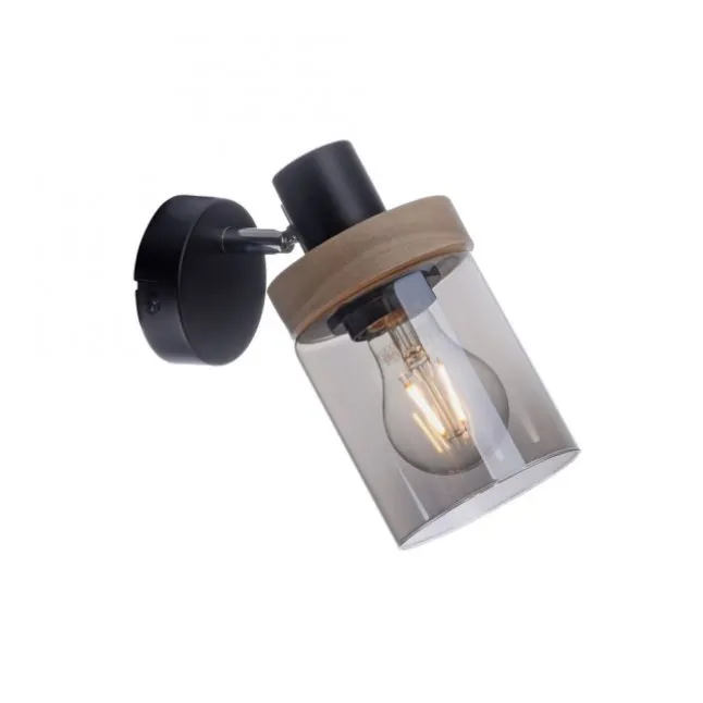 Wandleuchte, Rauchglas, Holz, Robberwood, E27