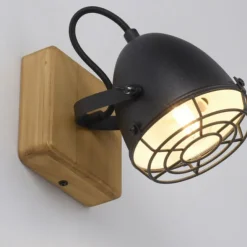Wandleuchte Retrolook Vintage Holz / Metall, 1-flammig, schwarz