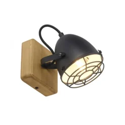 Wandleuchte Retrolook Vintage Holz / Metall, 1-flammig, schwarz