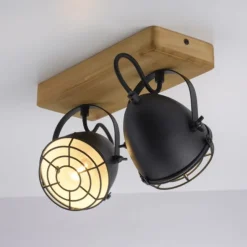 Wandleuchte Retrolook Vintage Holz / Metall, 2-flammig, schwarz