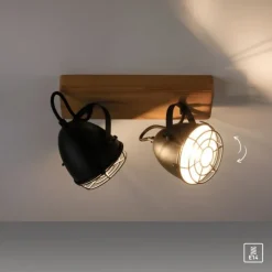 Wandleuchte Retrolook Vintage Holz / Metall, 2-flammig, schwarz