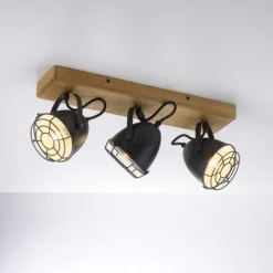 Wandleuchte Retrolook Vintage Holz / Metall, 3-flammig, schwarz