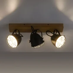 Wandleuchte Retrolook Vintage Holz / Metall, 3-flammig, schwarz