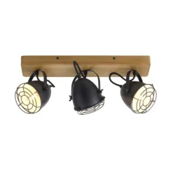 Wandleuchte Retrolook Vintage Holz / Metall, 3-flammig, schwarz