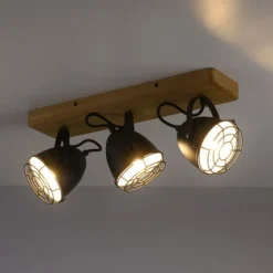 Wandleuchte Retrolook Vintage Holz / Metall, 3-flammig, schwarz