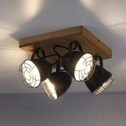 Wandleuchte Retrolook Vintage Holz / Metall, 4-flammig, schwarz