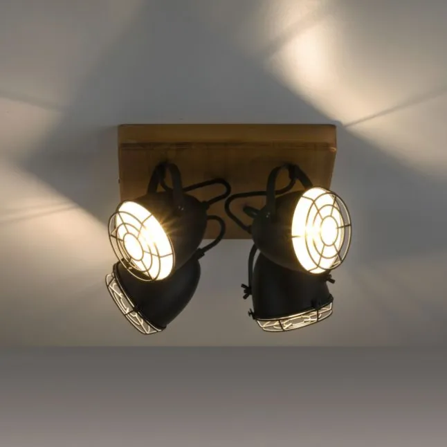 Wandleuchte Retrolook Vintage Holz / Metall, 4-flammig, schwarz