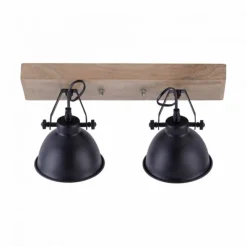 Wand- und Deckenleuchte, schwarz, 2flg, Retro-Look, Vintage, drehbar, Holz