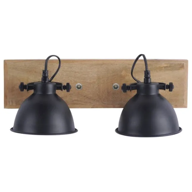 Wand- und Deckenleuchte, schwarz, 2flg, Retro-Look, Vintage, drehbar, Holz