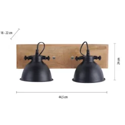 Wand- und Deckenleuchte, schwarz, 2flg, Retro-Look, Vintage, drehbar, Holz