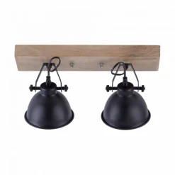 Wand- und Deckenleuchte, schwarz, 2flg, Retro-Look, Vintage, drehbar, Holz