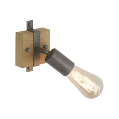 Wand- und Deckenleuchte, schwenkbarer Spot, Holz, Metall, rustikal,